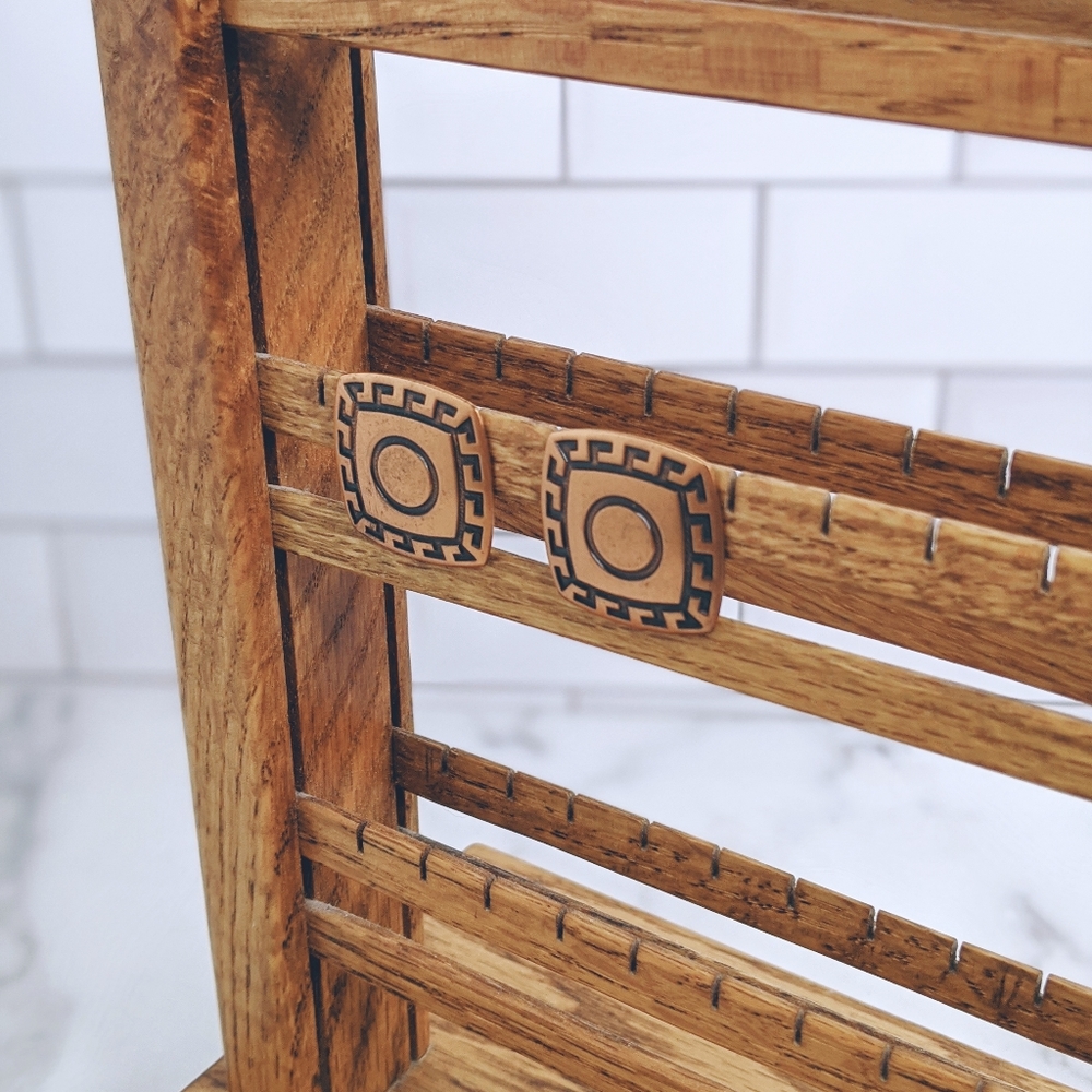 Solid Copper Geometric Pattern Clip On Earrings - image 2